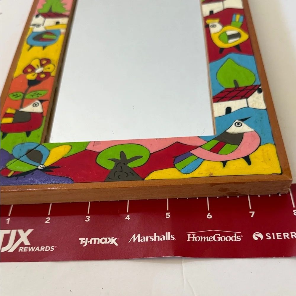 Colorful Artisan Made Hand-Painted Mirror & Frame